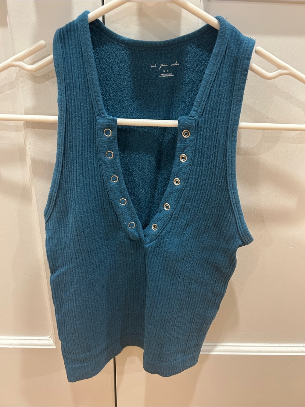 Urban Outfitters Teal Ribbed Snap-Front Tank Top